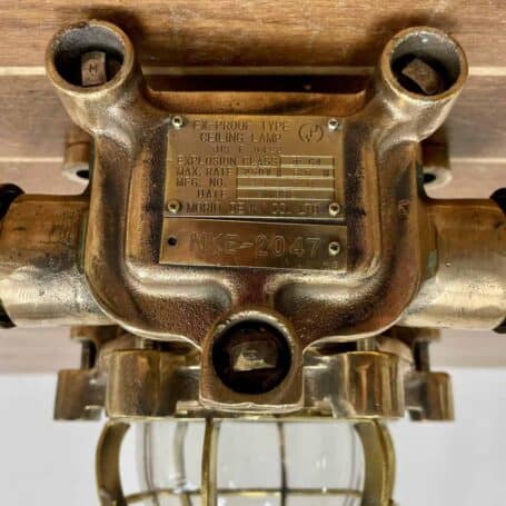 Vintage Brass Ceiling Light - Explosion Proof Nautical Fixture Label Plate