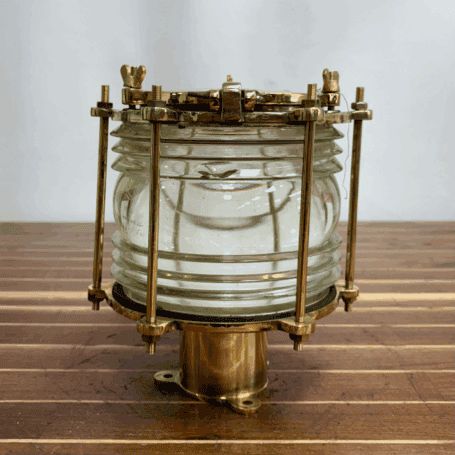Vintage Brass Nautical Ceiling Light With Fresnel Lens Vintage Brass Nautical Ceiling Light Fresnel Lens Detail