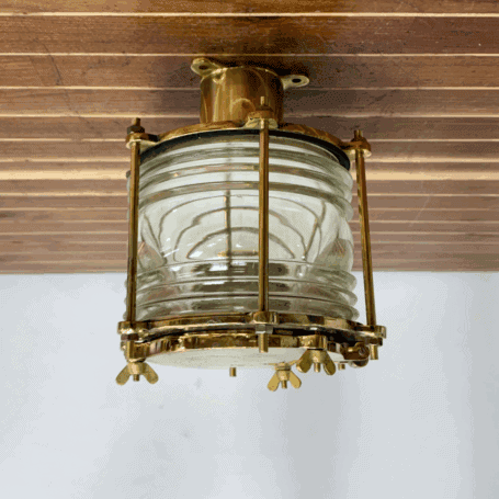 Vintage Brass Nautical Ceiling Light With Fresnel Lens (5) Vintage Brass Nautical Ceiling Light Side Ceiling Mount Angle