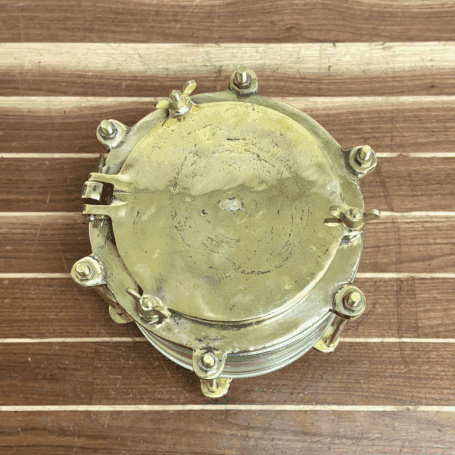 Vintage Brass Nautical Ceiling Light With Fresnel Lens (6) Top View Showing Brass Fixture Shape