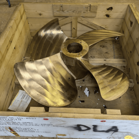 5 Foot USCG Bronze Propeller by Rolls Royce for 175 Foot Ship 011 5 foot bronze ship propeller in shipping crate
