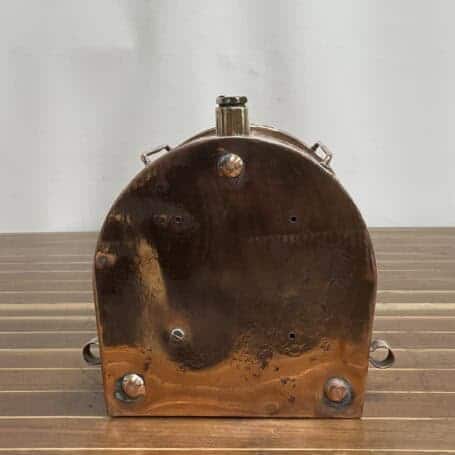 Copper and Brass Running Light -1974 Salvaged Marine Lantern with Clear Fresnel Lens 05 Copper and brass running light bottom panel showing aged copper patina