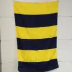 G nautical signal flag with yellow and navy horizontal stripes, salvaged from ship use