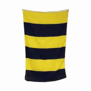 G nautical signal flag with yellow and navy horizontal stripes, salvaged from ship use