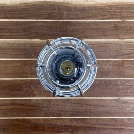 Polished Aluminum Caged Ceiling Light - Clear Globe (3) top view
