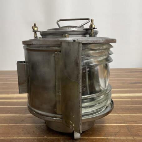 Vintage Galvanized 225 Degree Running Light 04 Side profile of vintage galvanized 225 degree running light with bracket and glass ribs