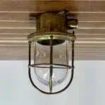 Vintage Caged Brass Nautical Ceiling Light - One Conduit