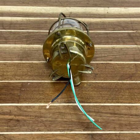 Vintage Caged Brass Nautical Ceiling Light - One Conduit (6) wiring view