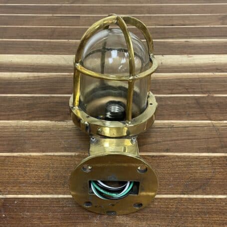 Brass Wall Sconce - Nautical Lighting for Indoors & Outdoors 04 Back of indoor or outdoor brass wall sconce showing wiring exit