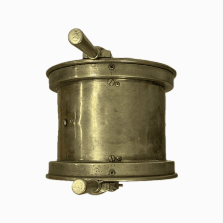 Salvaged Vintage Engine Telegraph - Double Sided, Brass, Norway Side view of vintage engine telegraph body and handle mechanism