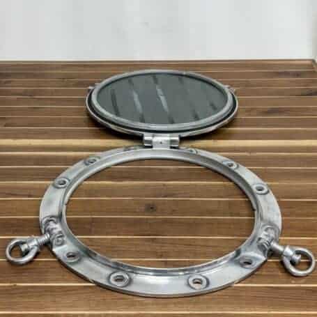 Porthole Mirror - Ship Salvaged Nautical Decor - Two Dogs, 21.25" open view
