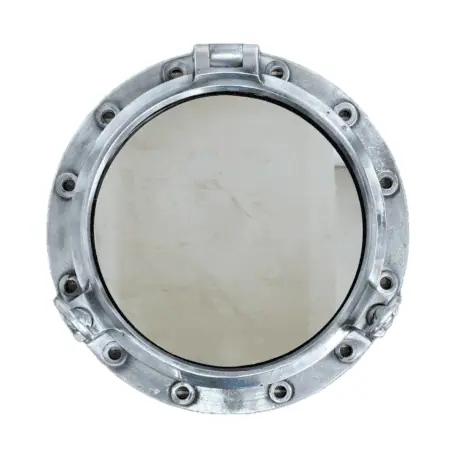 White Background: Porthole Mirror - Ship Salvaged Nautical Decor - Two Dogs, 21.25"