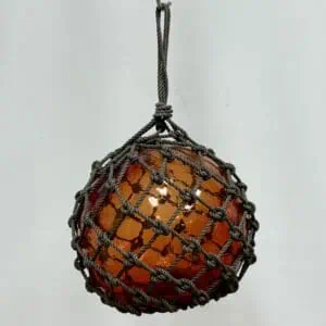 Rope detail on Orange Red Ombré Sea Glass Float for easy hanging