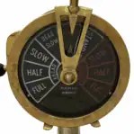 Vintage Wilkens & Co Ship Telegraph close-up of faceplate with brass and aluminum