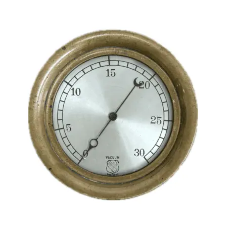 Front view of Ashcroft Brass Vacuum Gauge, 10.75 inches, with 0-30 range.