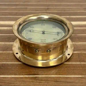 Front view of the 10.75-inch Brass Vacuum Gauge by Ashcroft MFG. Co.