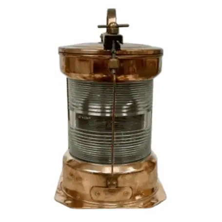 Copper Fresnel lens light – main white background view