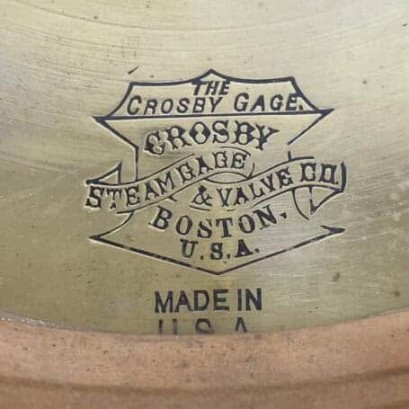 Authentic Brass Steam Gage Crosby Boston USA 05 The brass steam gage company name engraving