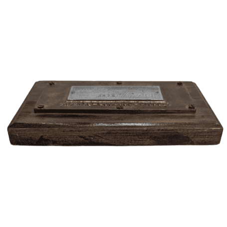 Electric Protection Plaque by ADT 03 Side view of ADT brass and aluminum plaque mounted on wood