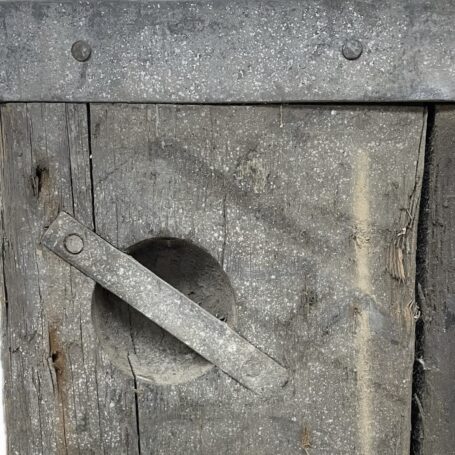 Authentic Liberty Ship Hatch Cover Top handle cutout on Liberty Ship hatch cover with splintering