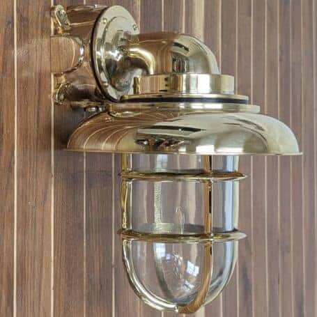 Large Brass Wall Sconce Ship Light 01 Large Brass Wall Sconce - Mounted on Wall with Brass Cover