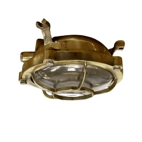 Side view of vintage brass ceiling light mounted