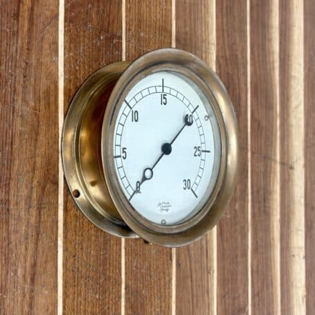 Vintage Brass Gauge - Jas P Marsh & Company, Chicago (6) Side view of vintage brass gauge by Jas P Marsh & Company Chicago.