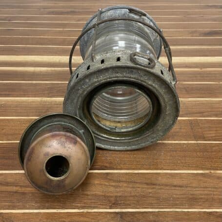 Vintage Perko Lantern - Galvanized Steel 06 bottom open with the oil and wick chamber showing