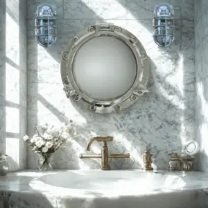 Aluminum Porthole Mirror and Ship Light Set