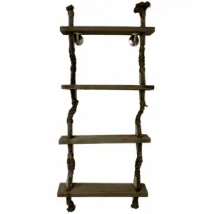 Main Image: Nautical 4-step rustic rope ladder with aged wood rungs and thick rope