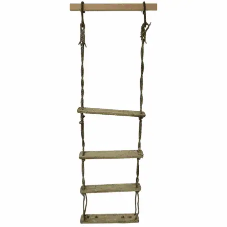 Nautical Rope Ladder - Reclaimed Wooden 4-Step Ship Ladder for Coastal Décor x