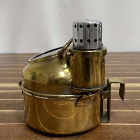 Salvaged Brass Binnacle Compass with Light Chamber and Handle 04 Brass binnacle compass side profile with mounted handle and vented light chamber