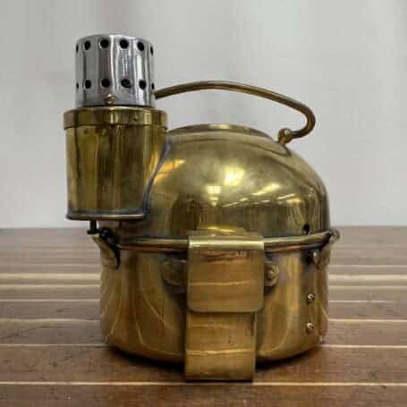 Salvaged Brass Binnacle Compass with Light Chamber and Handle 05 Rear view of brass binnacle compass with attached wall hook