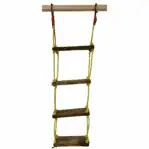 Vintage 4 Steps Wood Ladder With Yellow Roping 12 (3)