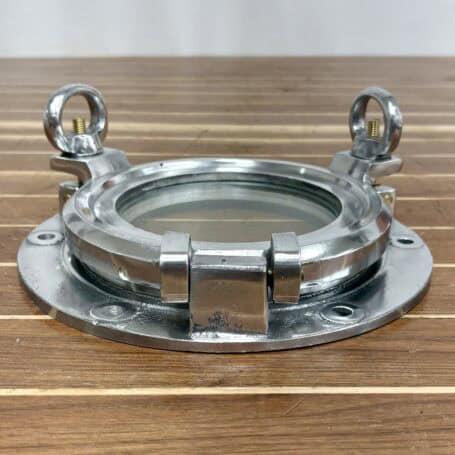 10.25 Aluminum Ship Porthole (5) Back view showing the frame and original glass