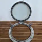 21" Aluminum Porthole Window - Opened View Showing Hinges and Interior Frame