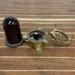 showing all three pieces of the Brass Nautical Ceiling Light with Red Globe