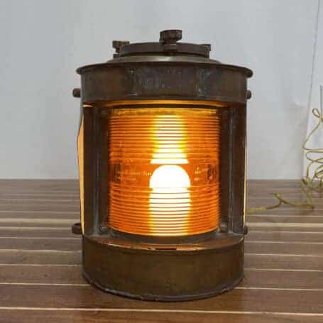 Brass Navigation Light with Orange Fresnel Lens (7) Brass Navigation Light with Orange Fresnel Lens with the light on