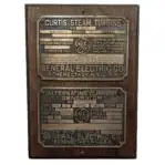 Close-up of the General Electric brass plates featuring Curtis Steam Turbine and manufacturer details
