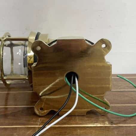 Nautical Wall Sconce - Brass (No Cover) Back view of polished brass light housing with exposed wiring