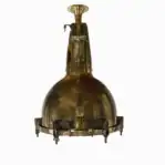 Brass pendant light with patina — front view showing ceiling mount