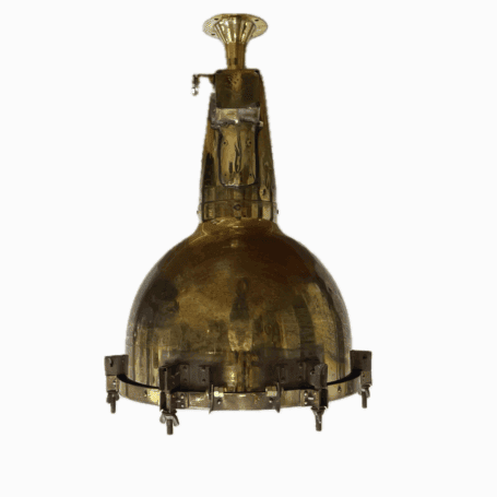 Salvaged Brass Pendant Light with Patina - Industrial Ceiling Fixture Brass pendant light with patina — front view showing ceiling mount