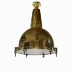 Brass pendant light with patina — angled side view showing full shape