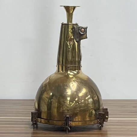 Salvaged Brass Pendant Light with Patina - Industrial Ceiling Fixture Brass pendant light with patina — standing on wood with plain background