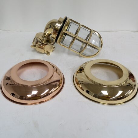 Large Brass Wall Sconce with Brass or Copper Cover Large Brass Wall Sconce with Brass or Copper Cover Top View Showing Both Cover Options