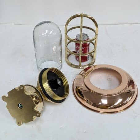 Large Brass Wall Sconce with Copper Cover Unassembled Large Brass Wall Sconce with Copper Cover Unassembled with Glass Globe and Mounting Plate