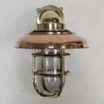 Large Nautical Brass Wall Sconce with Copper Cover Front View
