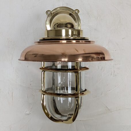 Large Nautical Brass Wall Sconce with Copper Cover 01 Large Nautical Brass Wall Sconce with Copper Cover Front View