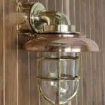 Large Nautical Brass Wall Sconce with Copper Cover Mounted on Wall