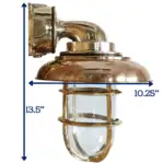 Large Nautical Brass Wall Sconce with Copper Cover and Dimensions Showing 13.5 Inch Height and 10.25 Inch Depth